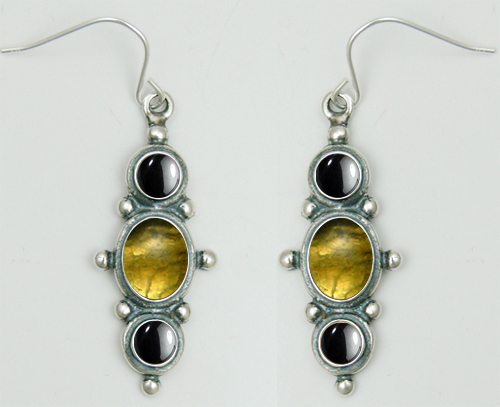 Sterling Silver Drop Dangle Earrings With Citrine And Hematite